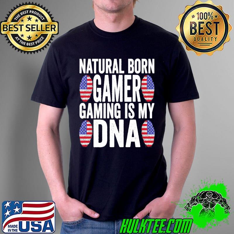 Usa flag born gamer gaming is my DNA American flag shirt