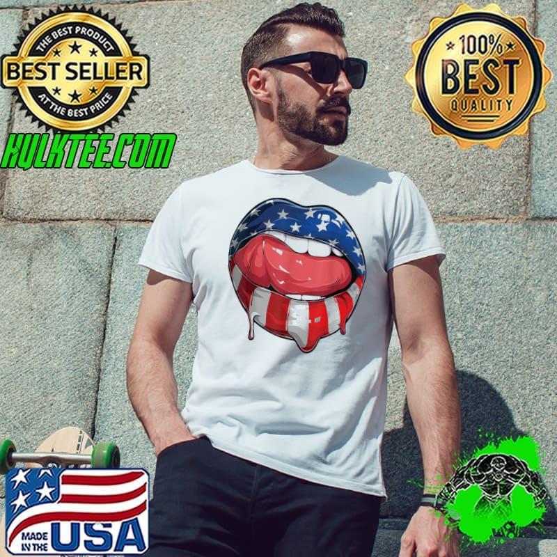 Usa flag dripping lips 4th of july patriotic American shirt