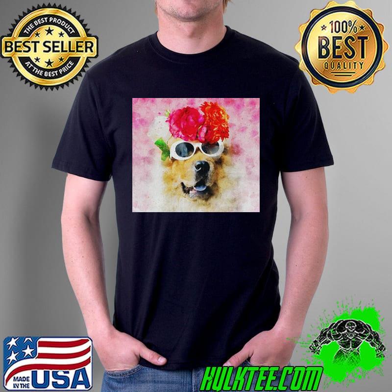 Watercolor labrador floral dog with sunglasses shirt