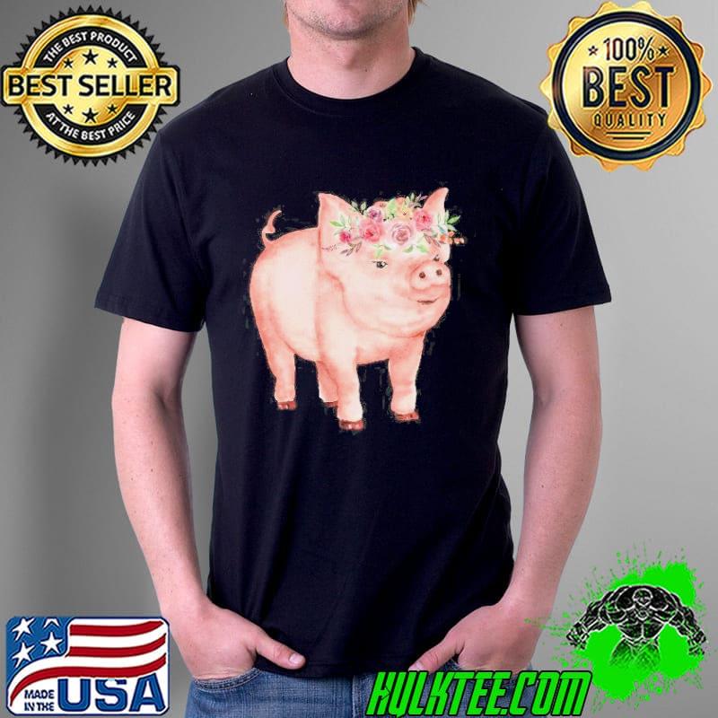 Watercolor pig with flowers shirt