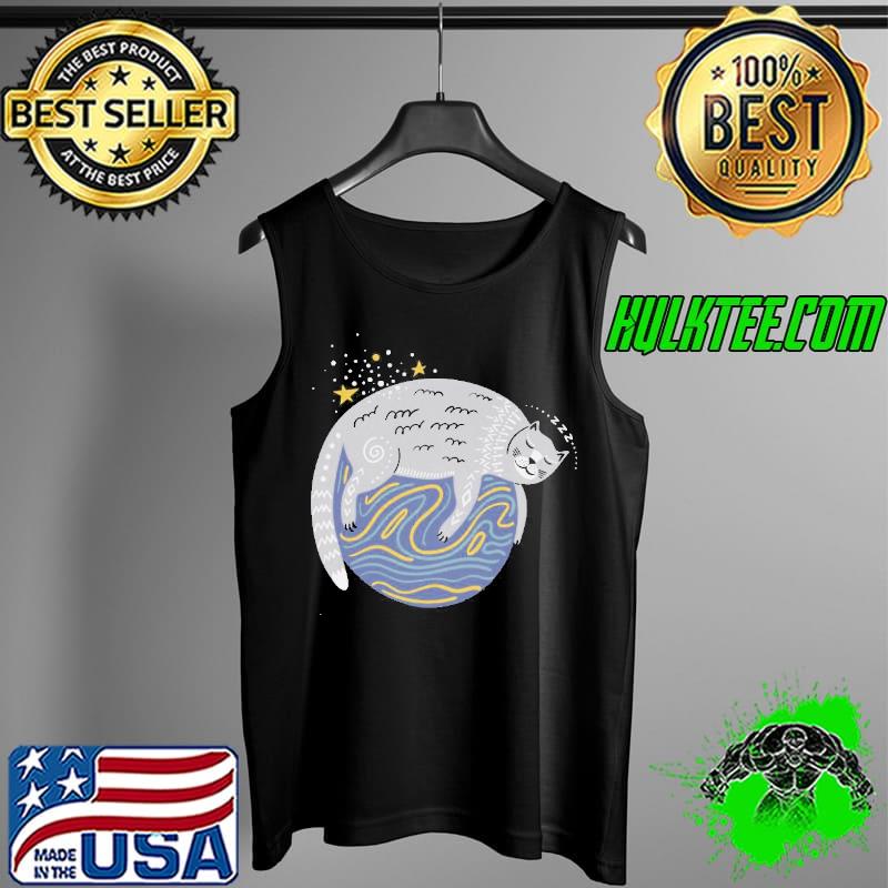 Whimsical cat sleeping on a planet s Tank Top Whimsical cat sleeping on a planet s Tank Top