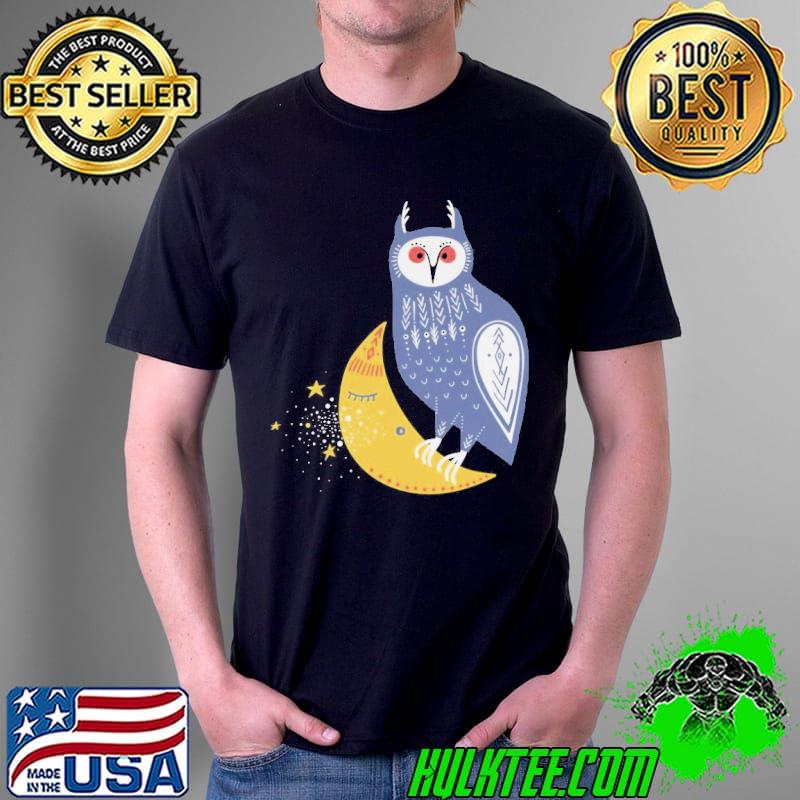 Whimsical owl sitting on the moon shirt