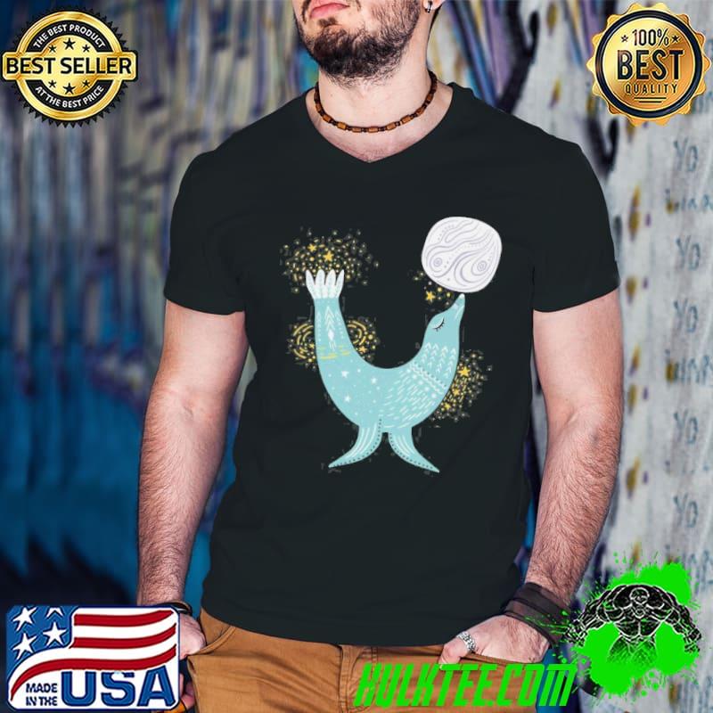 Whimsical seal balancing a planet s Guys V Neck Whimsical seal balancing a planet s Guys V Neck