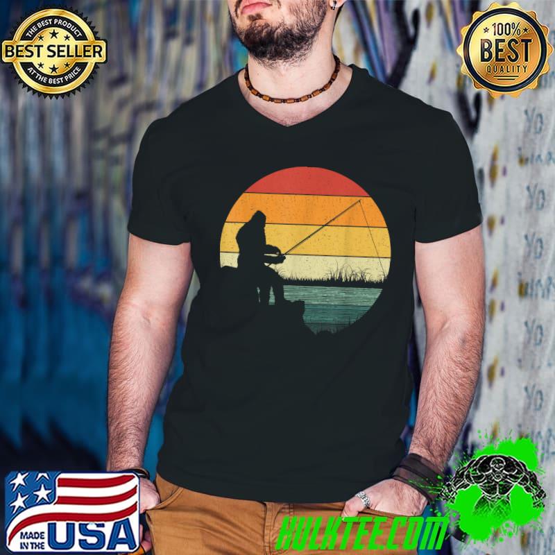Bigfoot Fishing Sasquatch Vintage Sunset T-Shirt