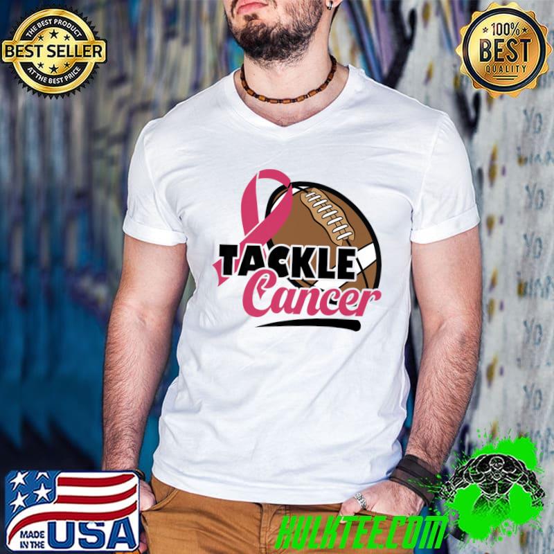 Breast Cancer Awareness Football Tackle Cancer Pink Ribbon T-Shirt