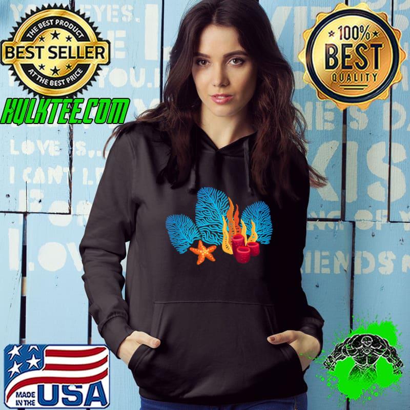 Bright Red Blue Coral Seaweed Marine Life Sea Life Starfish T-Shirt Hoodie Bright Red Blue Coral Seaweed Marine Life Sea Life Starfish T-Shirt Hoodie