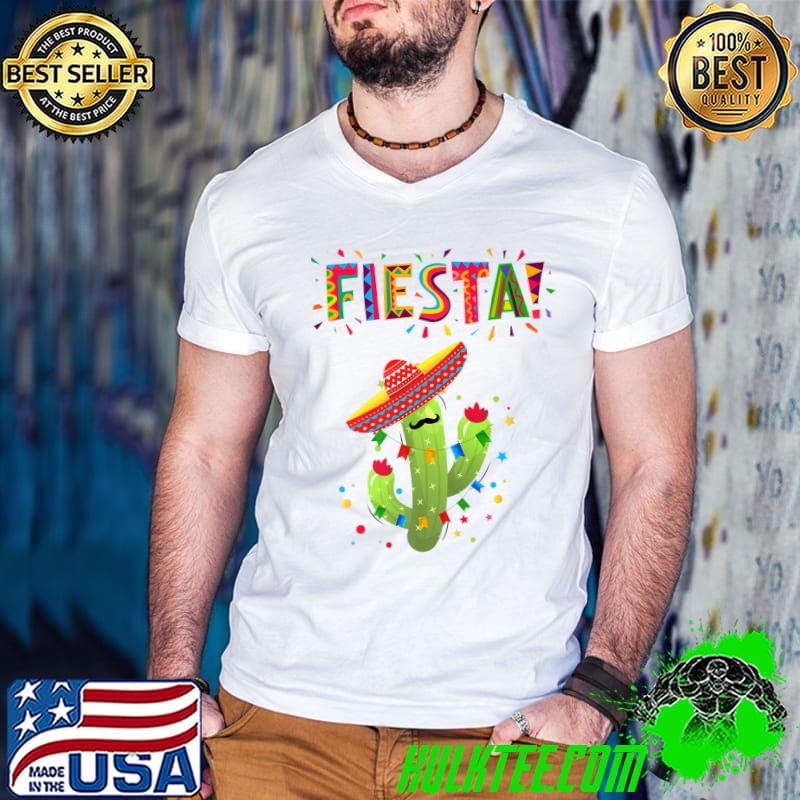 Colorful Fiesta Confetti Partying Cactus Sombrero Mustache T-Shirt