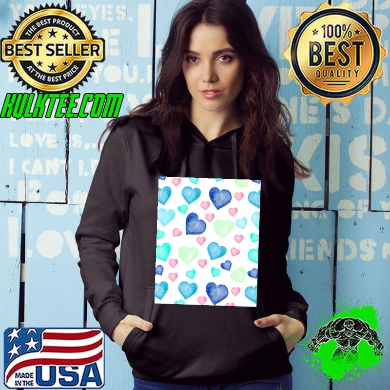 Colorful Hearts Watercolor T-Shirt Hoodie Colorful Hearts Watercolor T-Shirt Hoodie