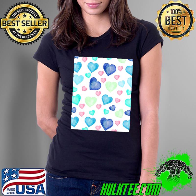 Colorful Hearts Watercolor T-Shirt Ladies Tee Colorful Hearts Watercolor T-Shirt Ladies Tee