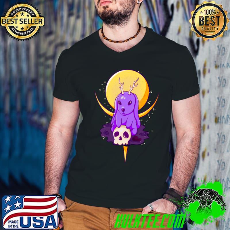 Creepy Rabbit With Antlers Occult Goth T-Shirt