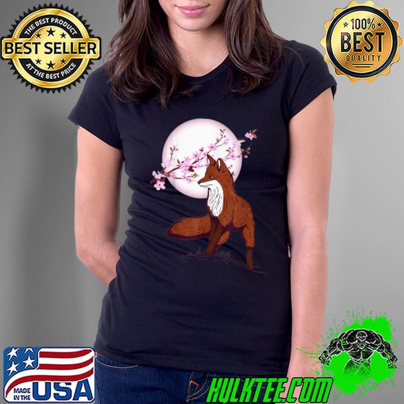 Fox Moon Moonlight Cherry Blossoms Wildlife T-Shirt