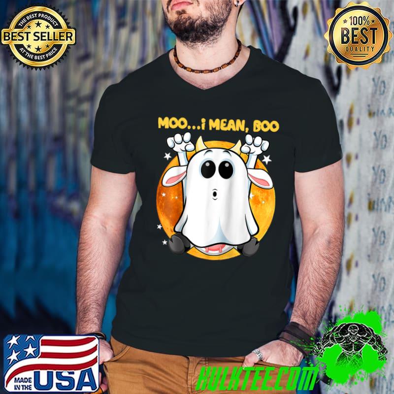 Ghost Cow Moo I Mean Boo Pumpkin Moon Halloween T-Shirt