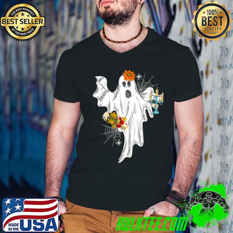 Ghost Pumpkin Floral Halloween T-Shirt