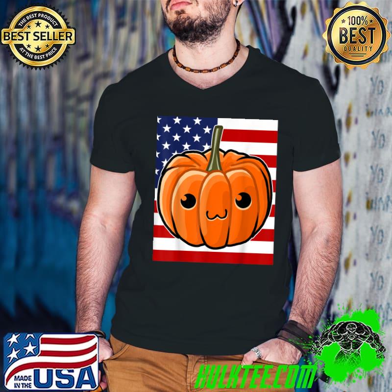 Halloween Costume USA Flag Kawaii Pumpkin Face T-Shirt