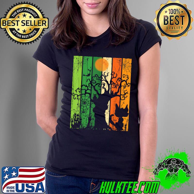 Halloween Spooky Cat Spider Tree Vintage T-Shirt Ladies Tee Halloween Spooky Cat Spider Tree Vintage T-Shirt Ladies Tee
