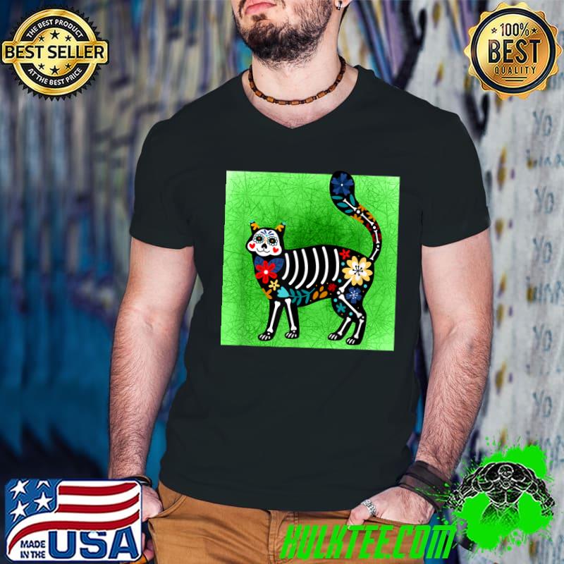 Happy Cat Sugar Skull Calavera Dia De Los Muertos Party T-Shirt Happy Cat Sugar Skull Calavera Dia De Los Muertos Party T-Shirt