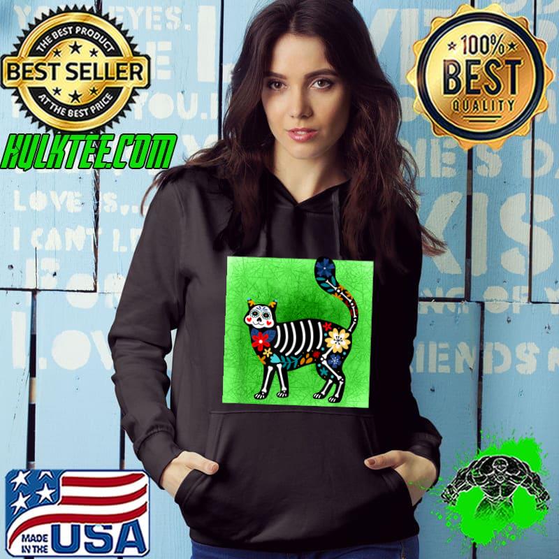 Happy Cat Sugar Skull Calavera Dia De Los Muertos Party T-Shirt Hoodie Happy Cat Sugar Skull Calavera Dia De Los Muertos Party T-Shirt Hoodie