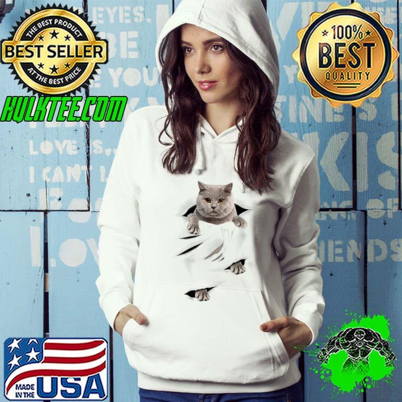 Kitten British Shorthair Cat Torn Cloth T-Shirt Hoodie Kitten British Shorthair Cat Torn Cloth T-Shirt Hoodie