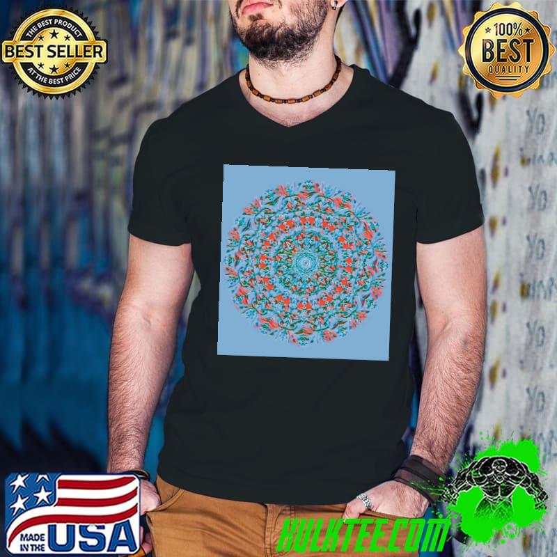 Painted Mandala in blues and oranges T-Shirt