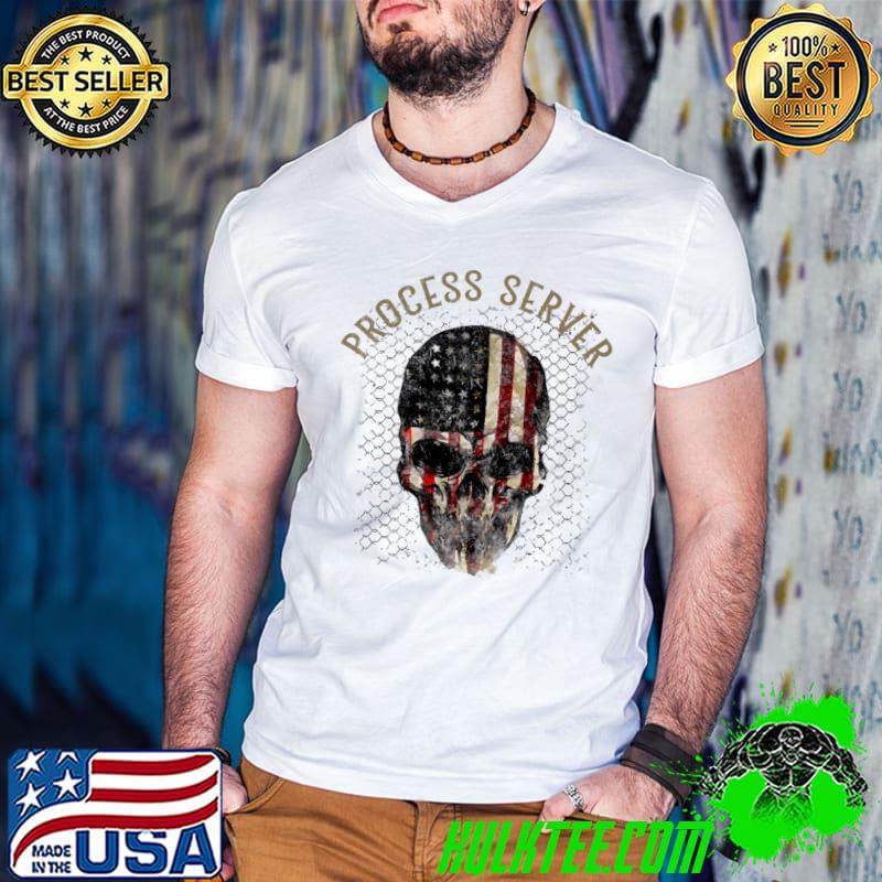 Process Server Skull in American Flag T-Shirt