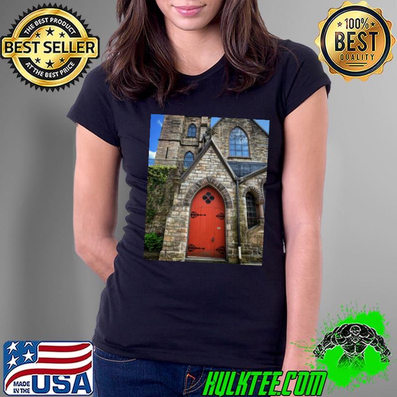 Red Door Stained Glass T-Shirt Ladies Tee Red Door Stained Glass T-Shirt Ladies Tee