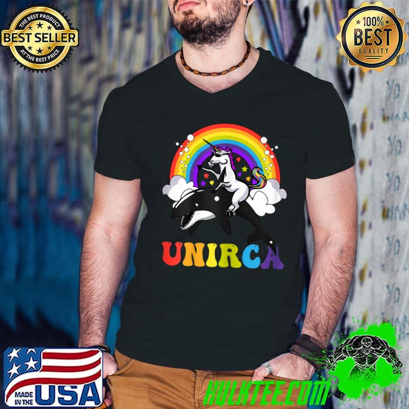 Riding Unicorn Orca Rainbow Birthday T-Shirt