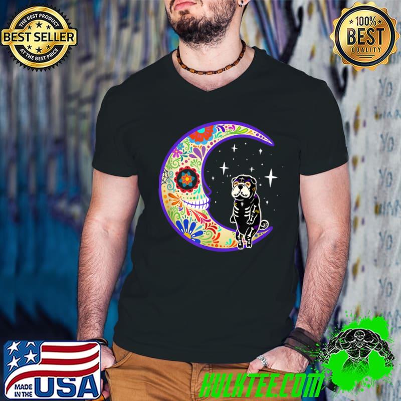 Shar-pei Dia de Los Muertos Skeleton Moon T-Shirt