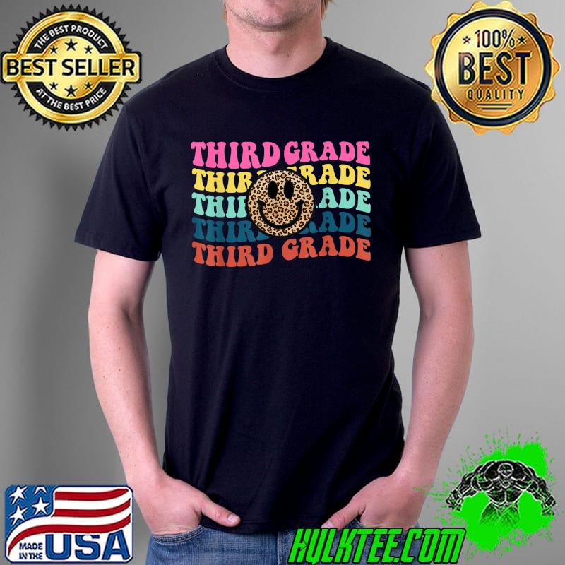 Third Grade Happy Face Leopard Back To School Teacher T-Shirt
