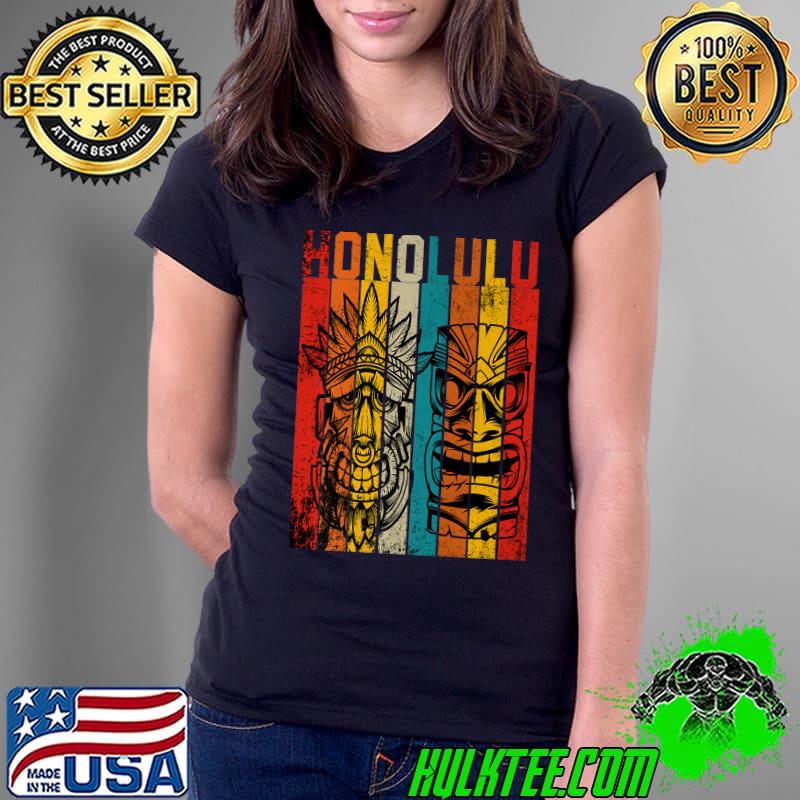 Vintage Tiki Mask Tiki Totem Honolulu Hawaii T-Shirt Ladies Tee Vintage Tiki Mask Tiki Totem Honolulu Hawaii T-Shirt Ladies Tee