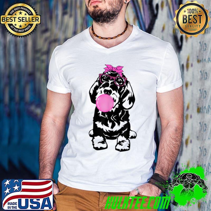 Wirehaired Dachshund dog Mom with bubble gum bandana glasses T-Shirt