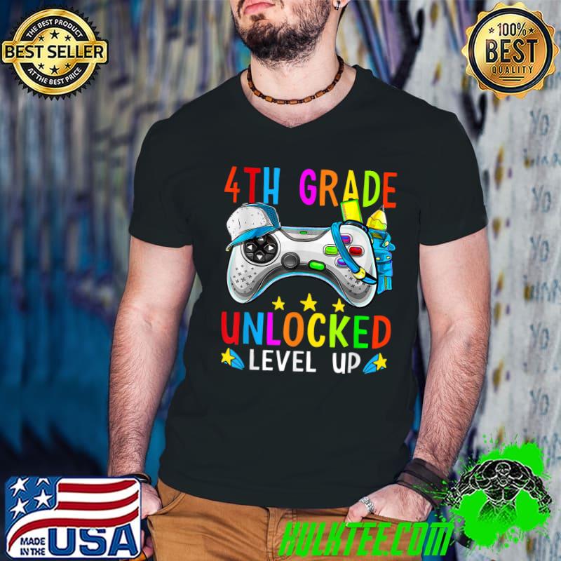 4th Grade Unlocked Level Up Gamer Back To School 4 Grade Controller T-Shirt