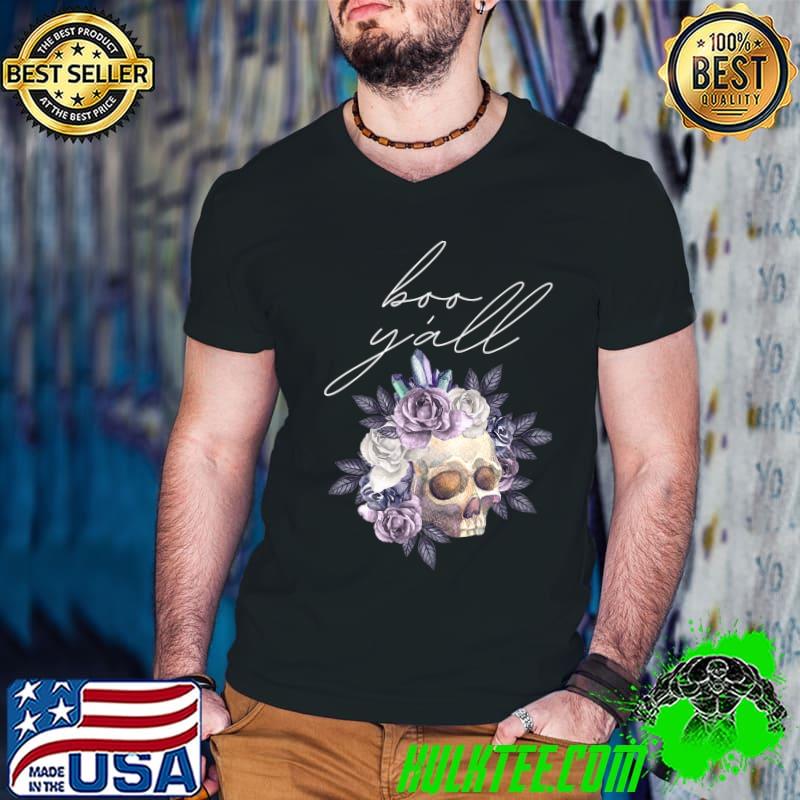 Boo Y'all Vintage Cottagecore Flowers Skull Halloween T-Shirt