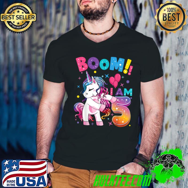 Boom I Am 5 Years Old Unicorn Flossing 5th Birthday Party T-Shirt