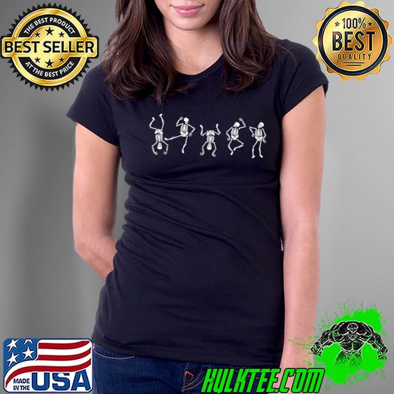 Dancing Skeleton Halloween Ghost Spooky Season T-Shirt Ladies Tee Dancing Skeleton Halloween Ghost Spooky Season T-Shirt Ladies Tee