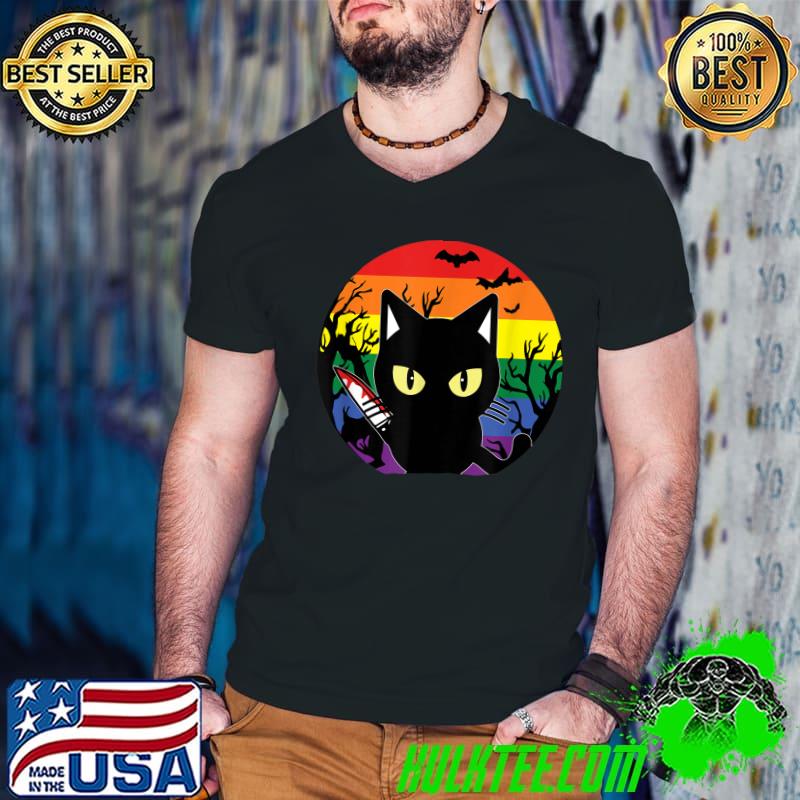 Devil-Cat And Moon Kitten-Scary Black Cats Owner Lgbt Bats Halloween T-Shirt