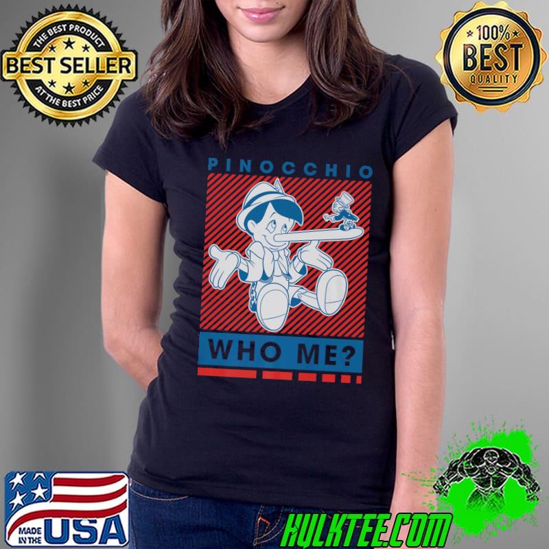 Disney Pinocchio and Jiminy Cricket Who Me Premium T-Shirt Ladies Tee Disney Pinocchio and Jiminy Cricket Who Me Premium T-Shirt Ladies Tee