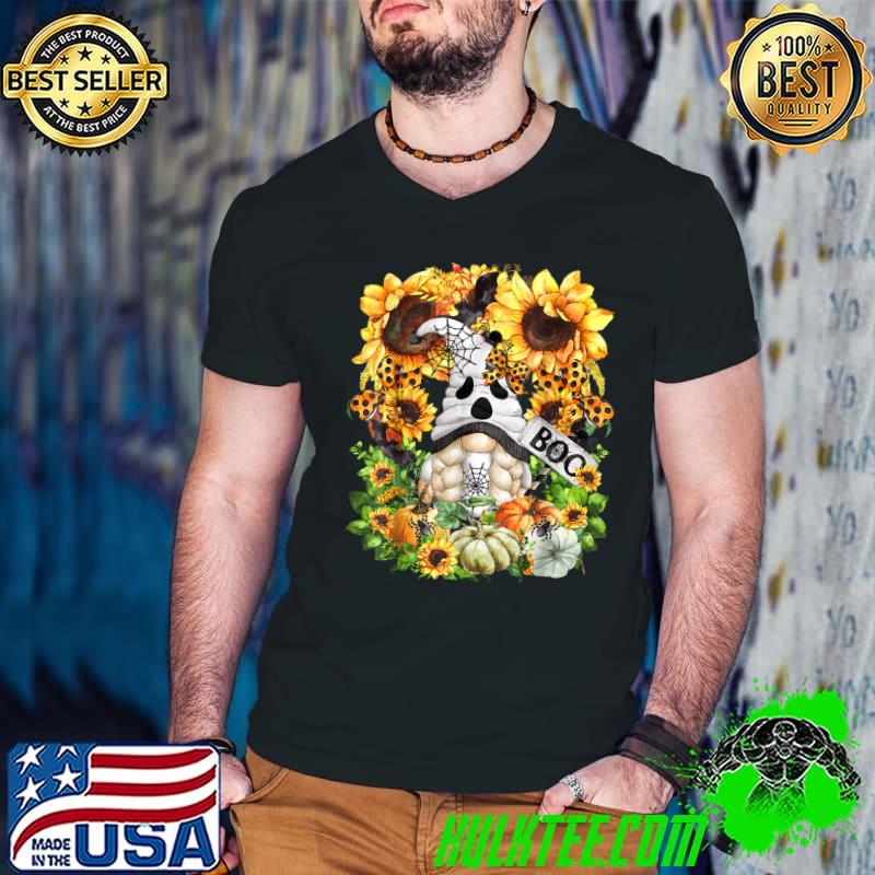 Gnome In Boo Ghost Costume Happy Fall Yall Sunflowers T-Shirt