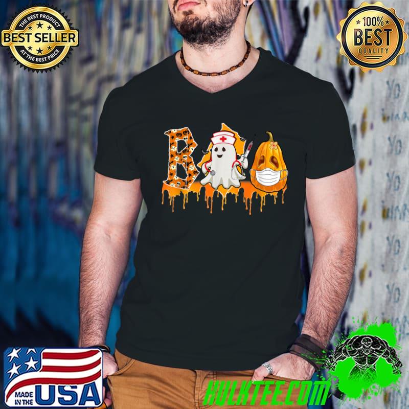 Halloween Boo Ghost Pumpkin Wear Mask Nurse Party T-Shirt