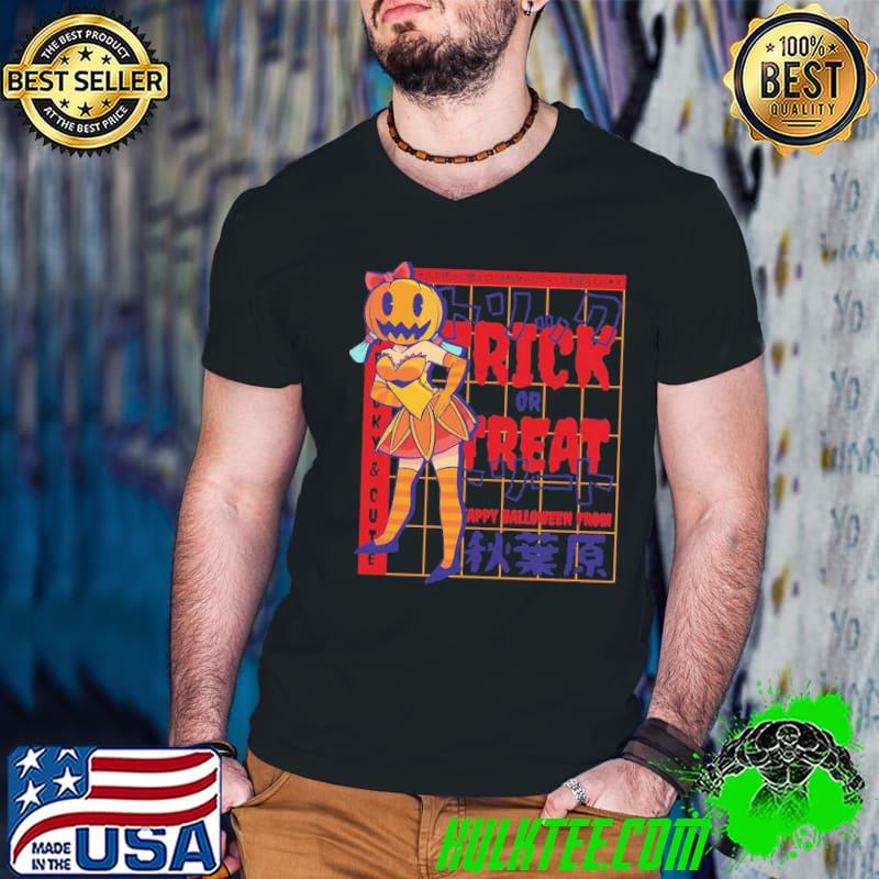 Halloween girl Japan pumpkin head art classic shirt