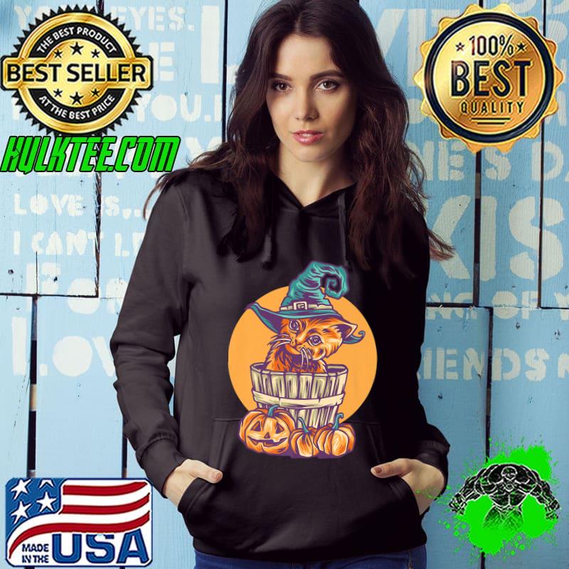 Halloween Kitten Cat Witches Hat Cat Fall Pumpkins T-Shirt Hoodie Halloween Kitten Cat Witches Hat Cat Fall Pumpkins T-Shirt Hoodie