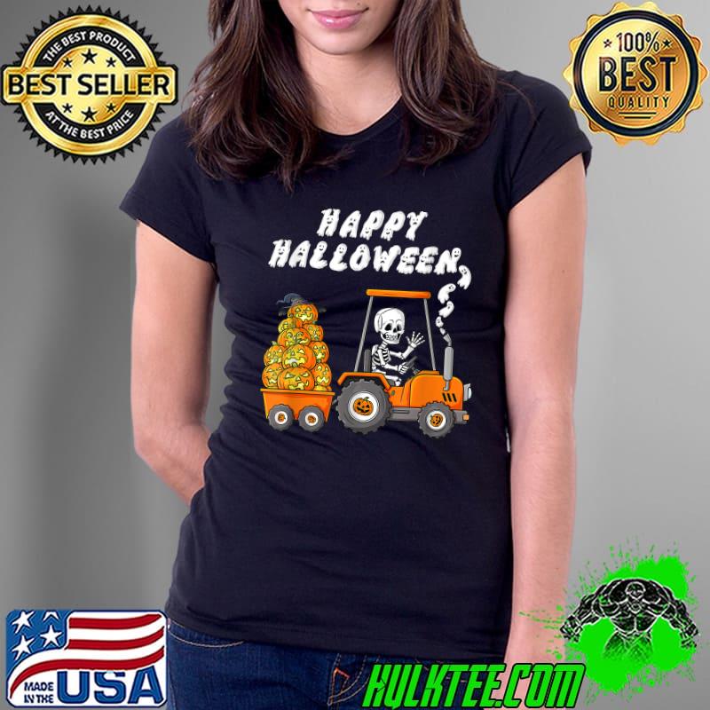 Halloween Skeleton Riding Tractor Boys Kids Toddler Gift T-Shirt Ladies Tee Halloween Skeleton Riding Tractor Boys Kids Toddler Gift T-Shirt Ladies Tee