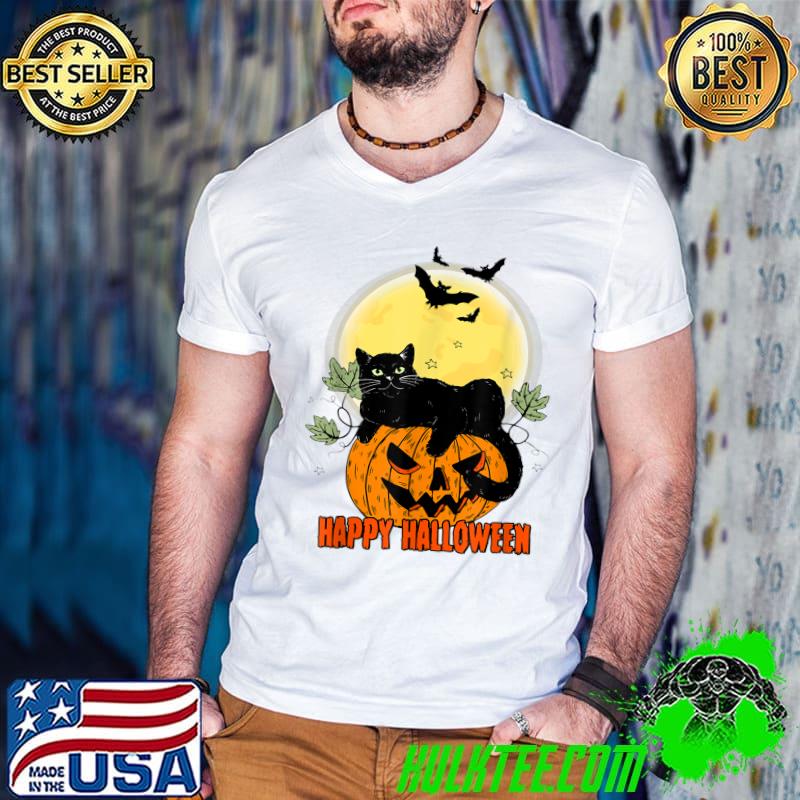 Happy Halloween Cute Black Cat Moon Pumpkin Horror T-Shirt