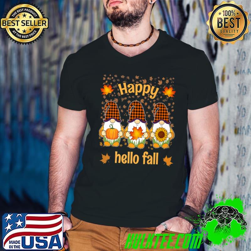 Happy Hello Fall Gnomes Holding Pumpkin Happy Halloween T-Shirt