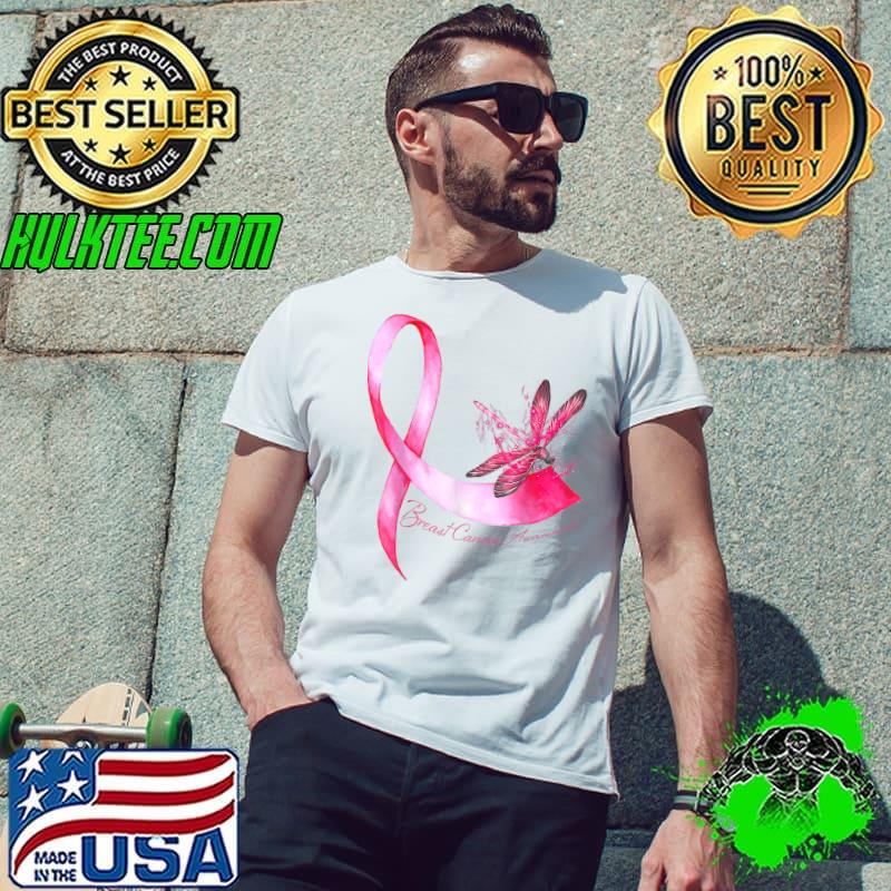 Hippie Dragonfly Pink Ribbon Breast Cancer Awareness T-Shirt