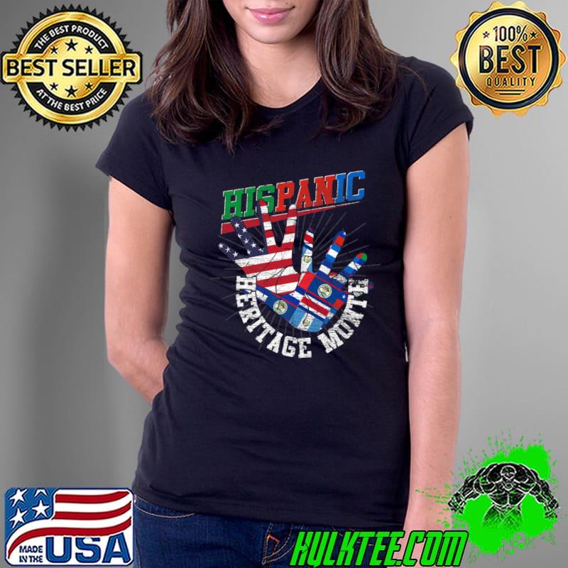 Hispanic Countries Flags Handprint Hispanic Heritage Month T-Shirt Ladies Tee Hispanic Countries Flags Handprint Hispanic Heritage Month T-Shirt Ladies Tee