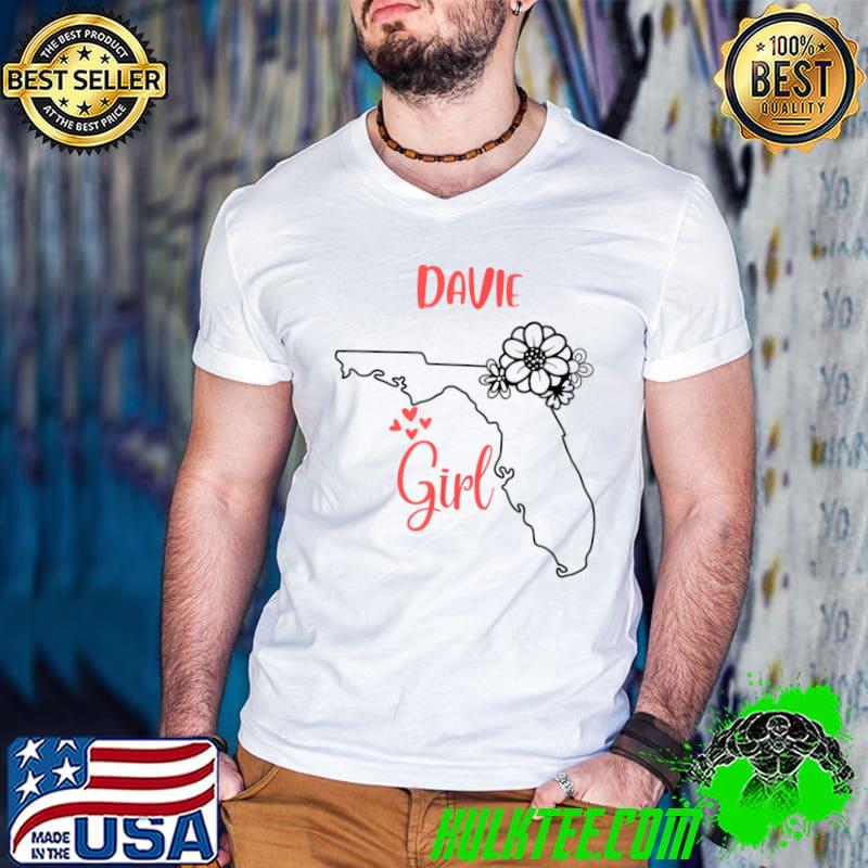 I Love State Of Florida Flower Outline Davie City T-Shirt
