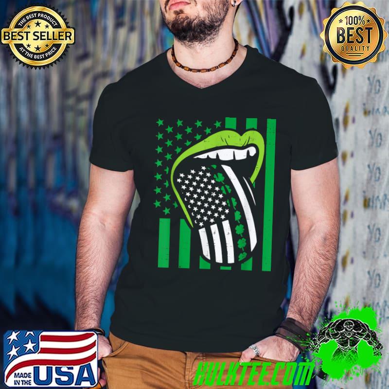 Irish Lips Tongue Us Flag St Patricks Day Patriot Women Active T-Shirt