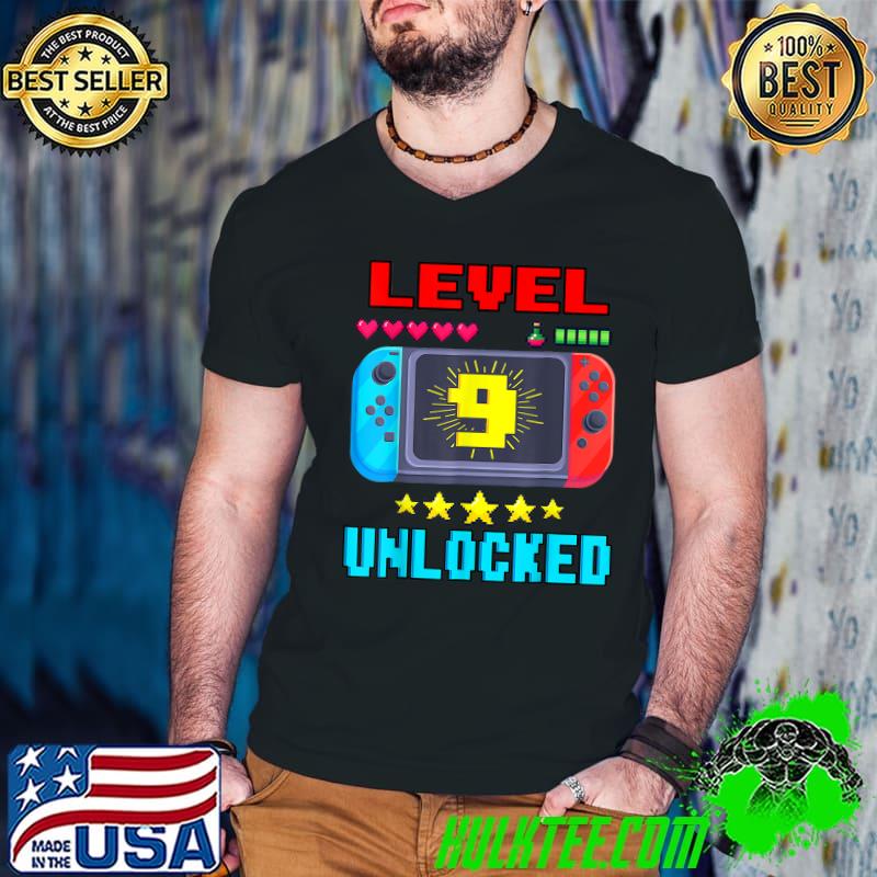 Level 9 Unlocked Video Gamer Birthday Stars 9th Birthday T-Shirt