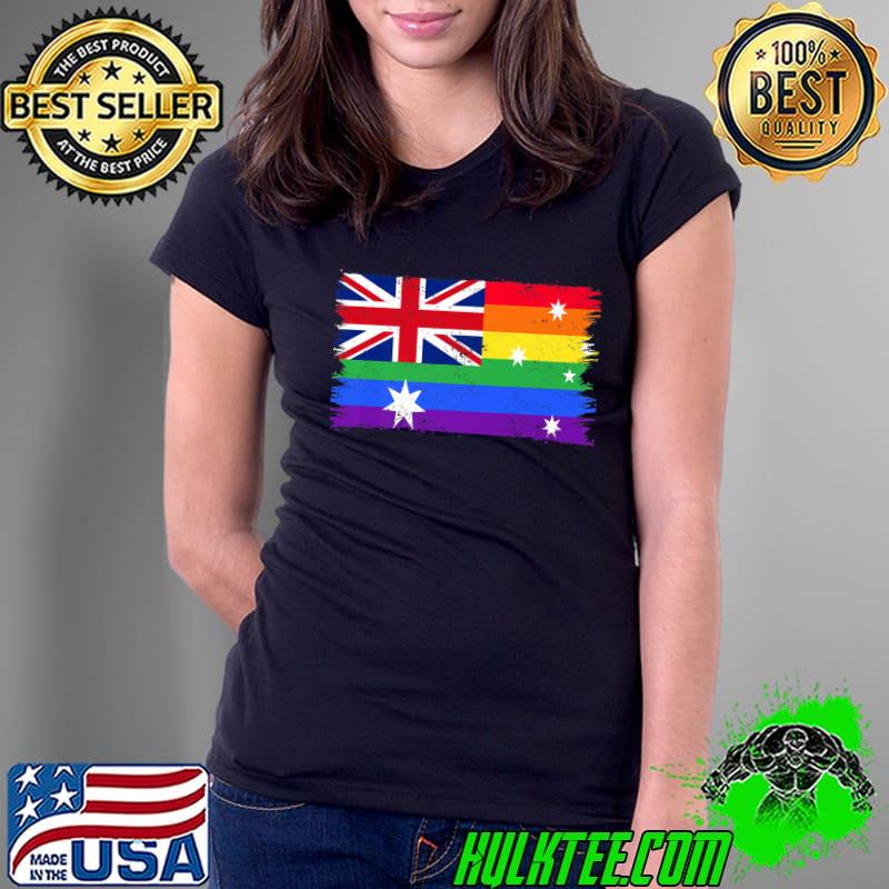 LGBTQ Rainbow Flag of Australia Australian Gay Pride T-Shirt Ladies Tee LGBTQ Rainbow Flag of Australia Australian Gay Pride T-Shirt Ladies Tee