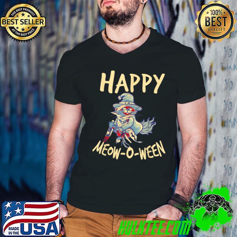 Meow Cat Meow Kitty Cat Witch Happy Meow O Ween Halloween T-Shirt